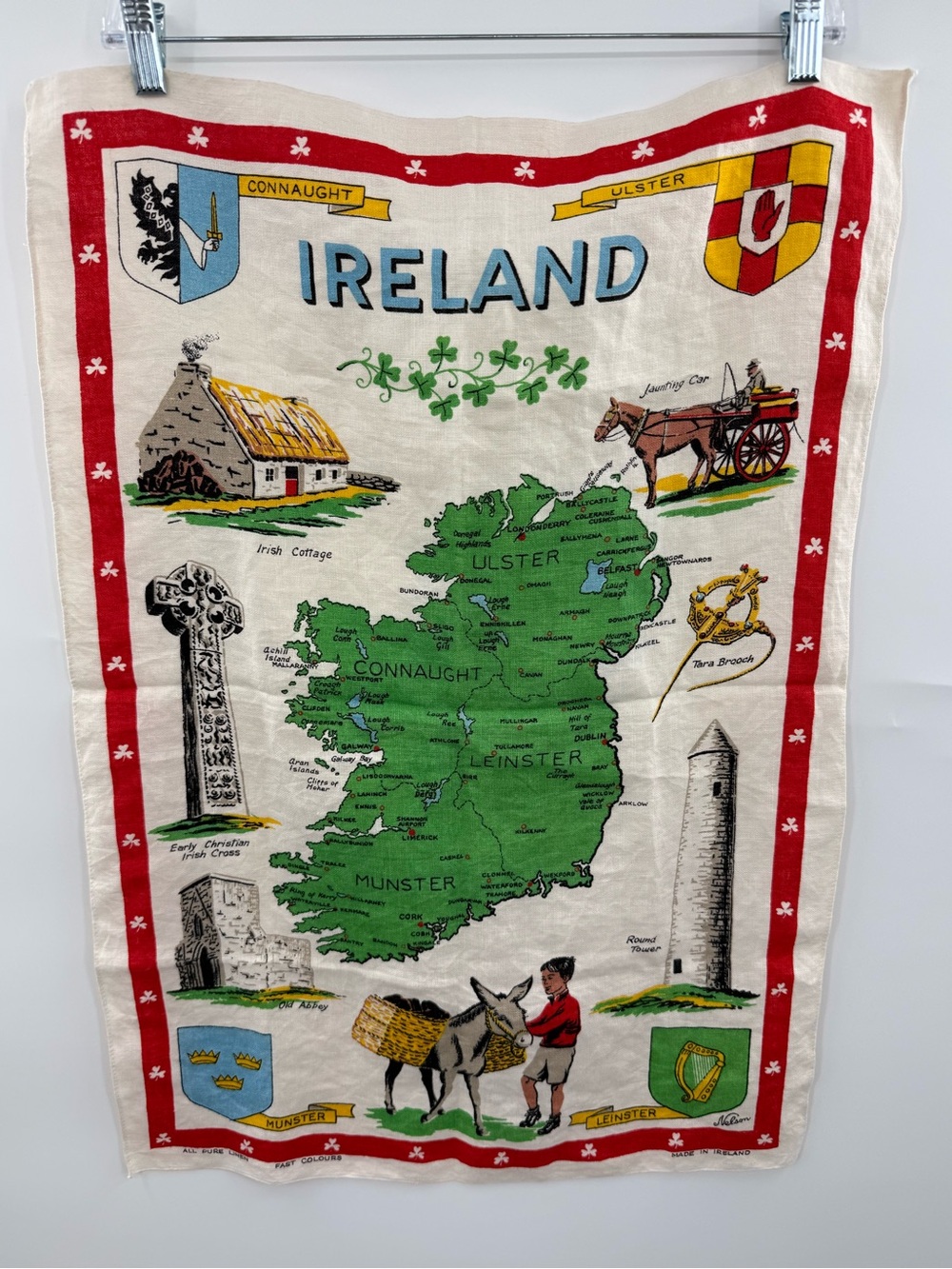 Vintage Nelson Ireland Map Tea Towel Pure Linen Made in Ireland Irish 29x20